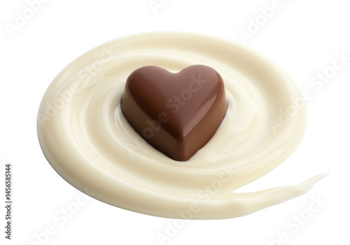 Heart shaped chocolate on cream isolated on transparent background