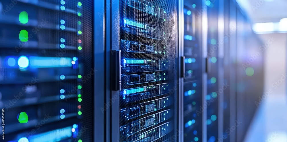 Close-up of server cabinet with colorful LED indicators and modern hardware, ideal for illustrating data storage, IT services, or modern tech setups Close-up of server cabinet with colorful LED indicators and modern hardware, ideal for illustrating data storage, IT services, or modern tech setups