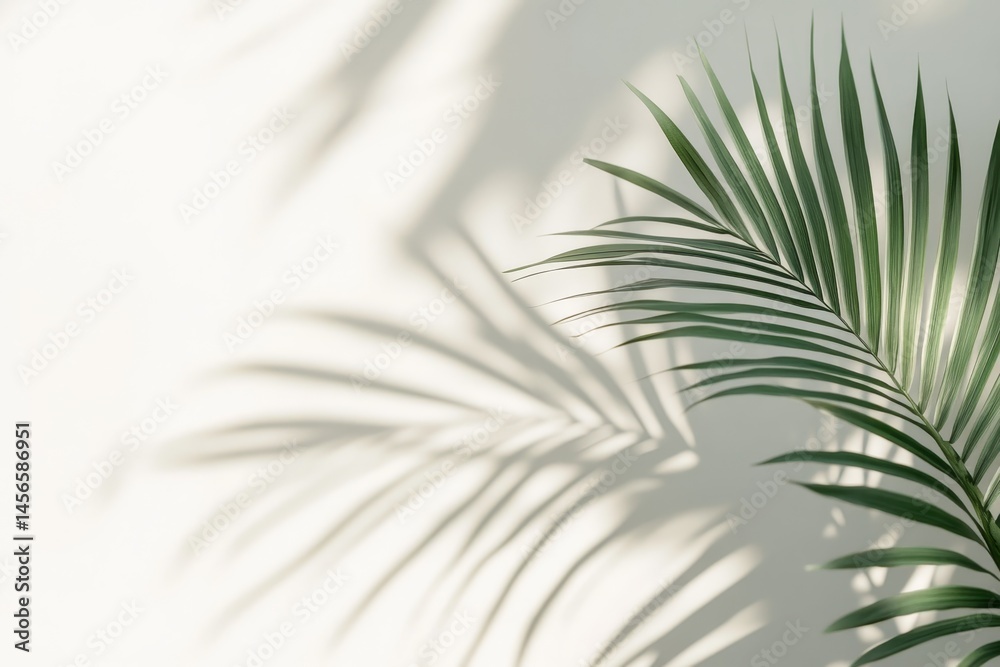 Fototapeta premium Gentle shadows cast by palm leaves on a light wall.