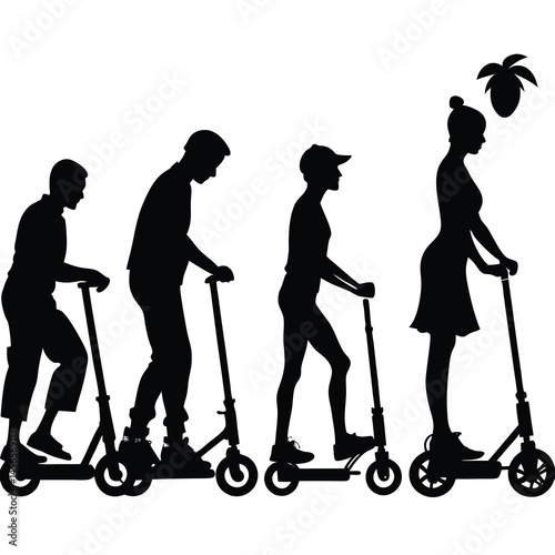 Silhouette of People Riding Scooters – Modern Urban Mobility