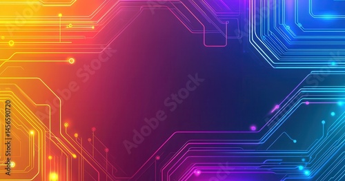 Abstract Colorful Circuit Board Design with Glowing Lights