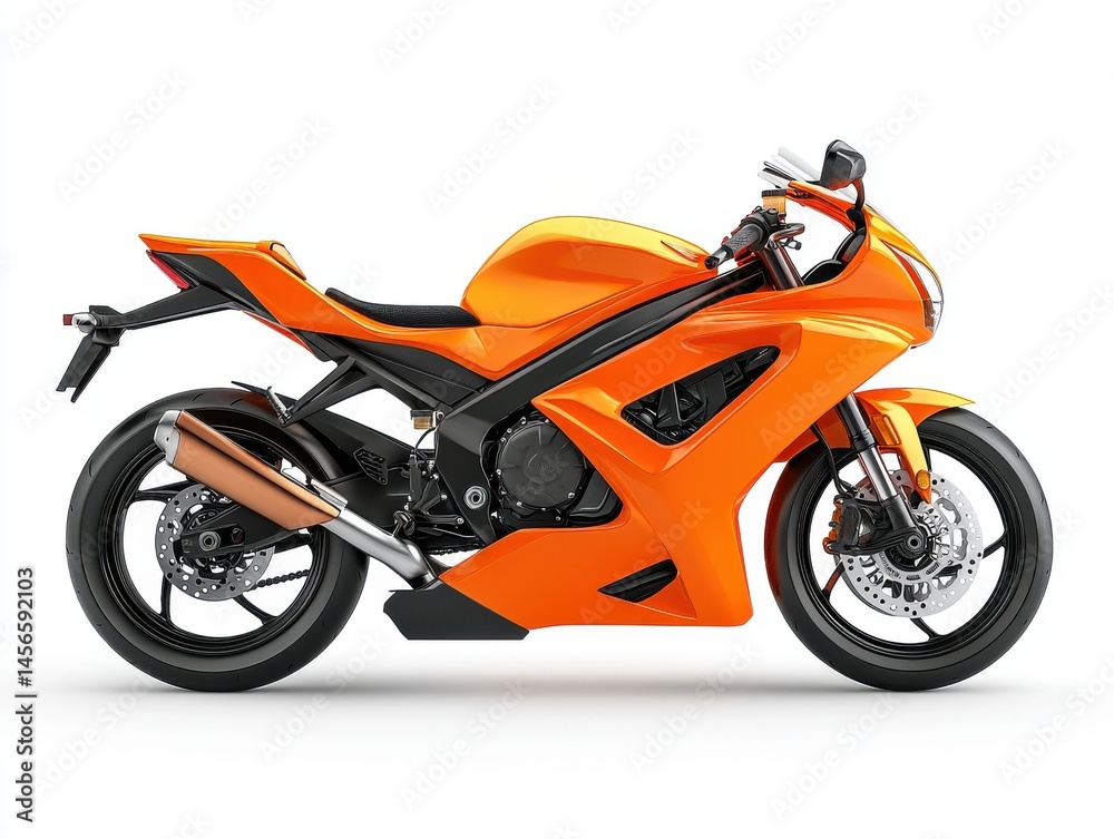 Fototapeta premium Sleek Orange Sportbike on White Studio Background