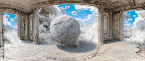 Portrait of a surreal nature situated in a stone landscape with dreamlike qualities