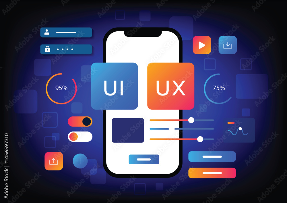 3D Vector illustration of flat style UI or UX design. 3D Vector illustration of flat style UI or UX design.