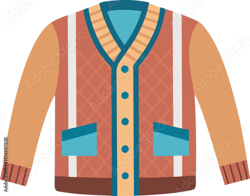 A detailed knit cardigan vector art illustration showcasing intricate stitching patterns, cozy texture, and stylish design, perfect for fashion and design projects.