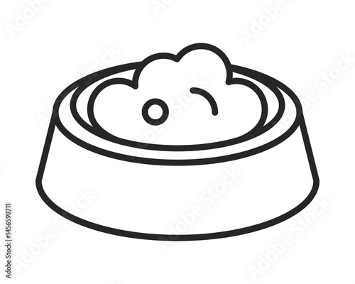 Simple line art of a pet food bowl filled. Represents animal care, domestic life, and feeding. Versatile graphic for websites, apps, and print projects.