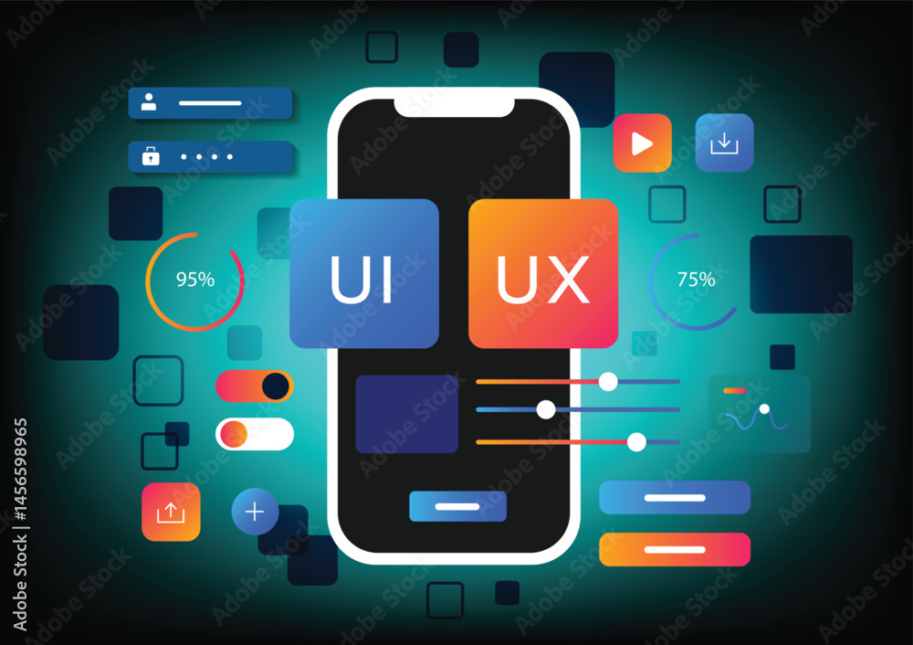3D Vector illustration of flat style UI or UX design. 3D Vector illustration of flat style UI or UX design.