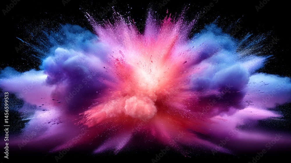 Fototapeta premium This 4k abstract background image, titled Space Nebula, presents a 3d illustration and 3d render of space, where a surreal explosion unleashes a myriad of colorful stars and asteroids particles