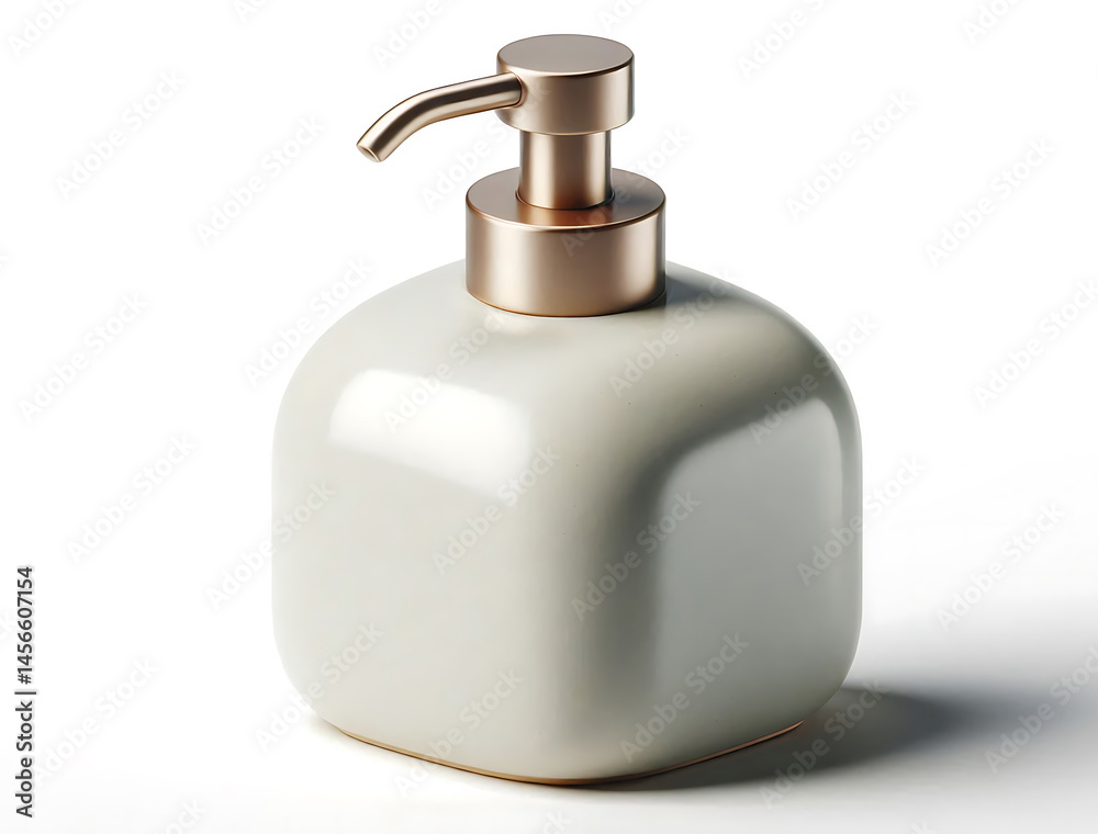 Fototapeta premium Elegant Light Grey Ceramic Soap Dispenser with Rose Gold Pump Modern Bathroom Accessory