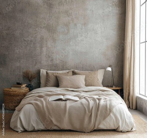 Cozy bedroom with neutral tones, natural light, and modern decor