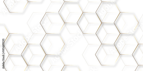Abstract hexagon white background with shadow .golden background Futuristic blue neon honeycombs. Modern technology design. Vector illustration.	