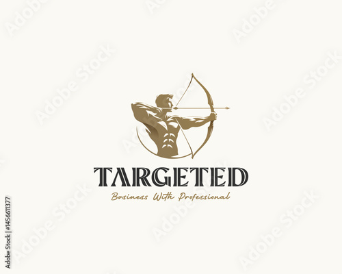 Strong Hercules Heracles with Bow Longbow Arrow, Muscular Archer Silhouette Logo design