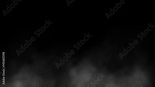 White fog hovering above the ground on a black background. Seamless animation.