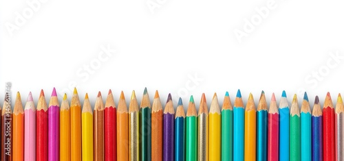 Image of a row of vibrant wooden pencils positioned alone on a transparent backdrop, symbolizing back to school and artistic themes, available as a png file