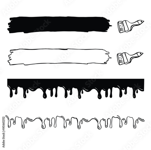 borders set paint with brush black and white illustration hand made vector