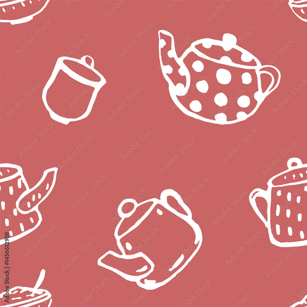 Seamless pattern different pots. Hand draw doodle chalk texture. Vector, isolated. Seamless pattern different pots. Hand draw doodle chalk texture. Vector, isolated.