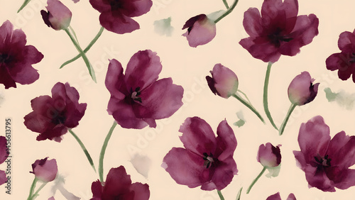 Seamless spring floral pattern with pink rose and poppy flowers, a beautiful vector illustration for nature-inspired design