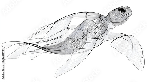 Beautiful sea turtle Line Art Minimalist Continuous One Line Drawing of Elegant animal Portrait, Abstract Hand-Drawn Sketch for Banner, Poster, Logo, Decoration