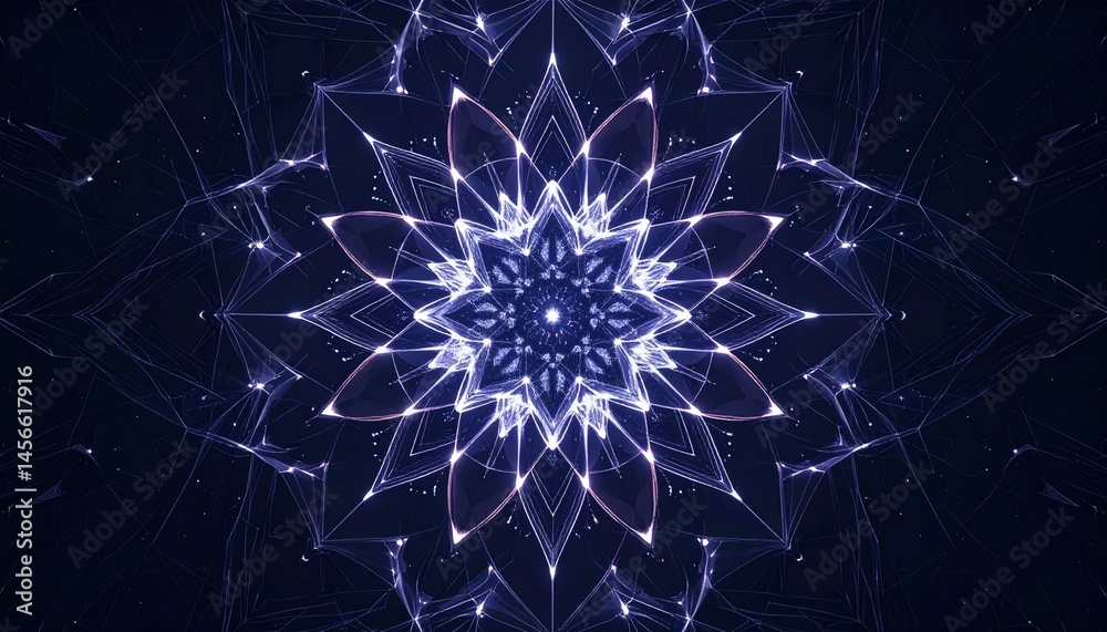 Obraz premium Dark Mode Aesthetic with Glowing Symmetrical Mandala – Futuristic Digital Art Featuring Neon Lines, Intricate Geometric Patterns, and Elegant Abstract Light Design