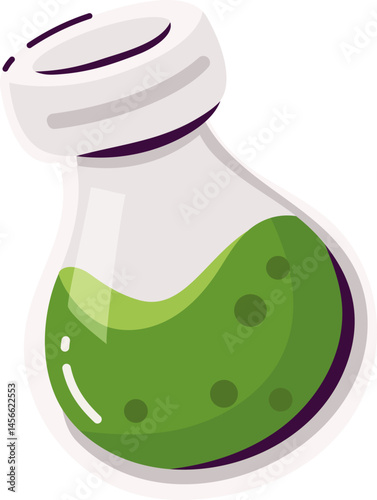 A Glass Bottle Filled with Bright Green Liquid A Cartoon Illustration for Potion Mixture or Science Experiment Concept