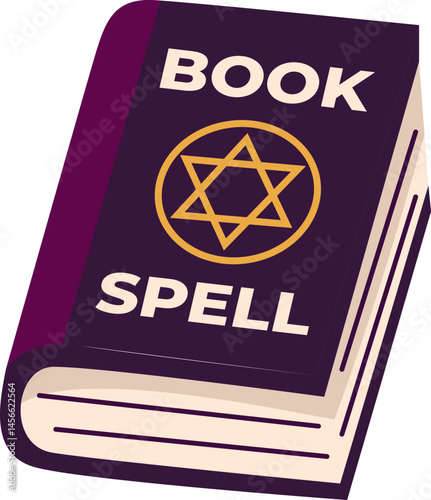 Mystical Spell Book Illustration Featuring a Star of David Symbol A Purple Grimoire Design for Occult and Magic Themes