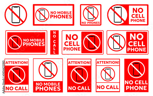 Set of no mobile phone signs. Vector illustration