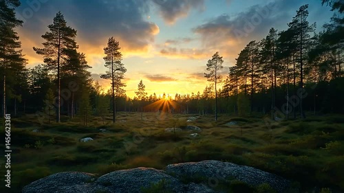 Golden sunset over a tranquil forest