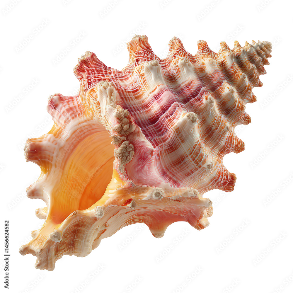 Glossy Pastel Pink And Orange Spiral Conch isolated on a transparent background Glossy Pastel Pink And Orange Spiral Conch isolated on a transparent background