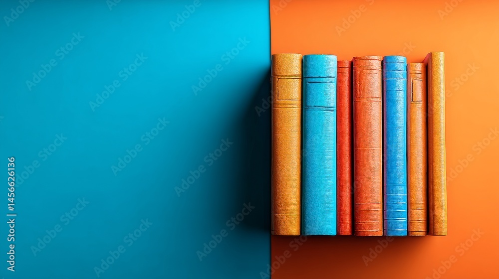 Naklejka premium Vibrant backdrop featuring hardcover books in a school setting with empty space for text