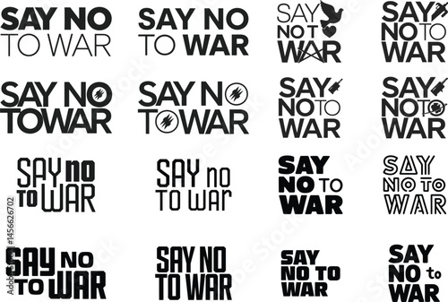 Anti-War "Say No To War" Typography Design Set, EPS 10