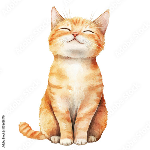 Watercolour Illustration of a Happy Cat in Isolated Style