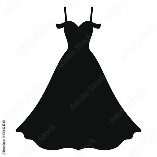 Stylish Black Off-the-Shoulder Dress Vector Silhouette/A simple, elegant silhouette of a black off-the-shoulder gown.