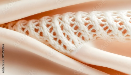 Soft, pale fabric folds draped over a crocheted, off-white spiral