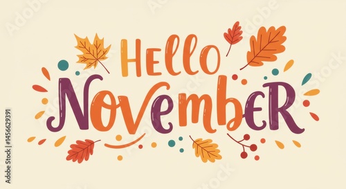 Hello November autumn leaves design cozy vibes warm feeling