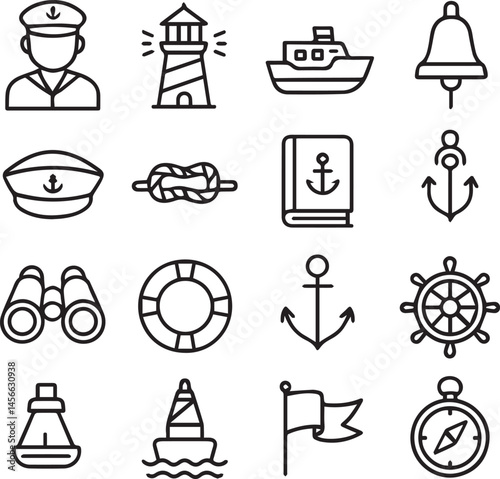 set of outline style  Navy icons
