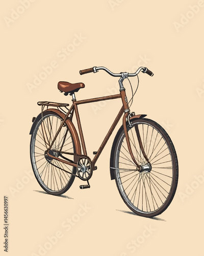 A vintage bicycle illustration with detailed line work and a muted earth-tone palette.