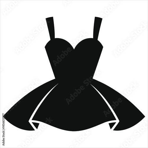 Stylish Black Sleeveless Dress Silhouette Vector Graphic/A simple, elegant silhouette of a black sleeveless dress with a fitted bodice and a full A-line skirt.