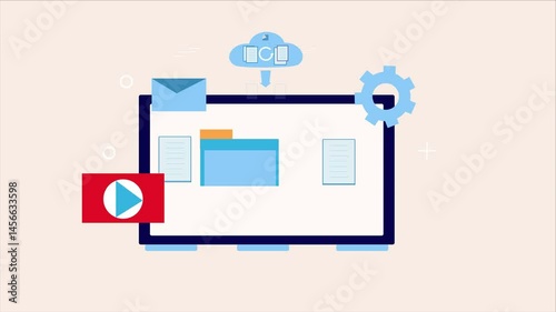 File download from online digital platform, download important data, 2d high resolution animation video
