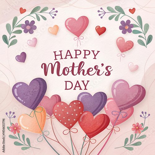 happy mothers day hearts celebration card design