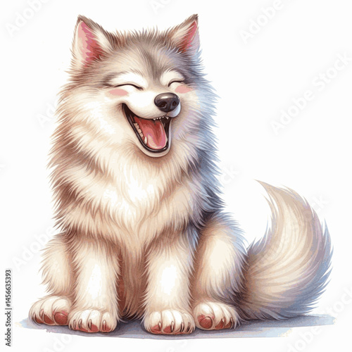 Watercolor Wild Joy siberian husky laughs and is happy isolated vector illustration svg