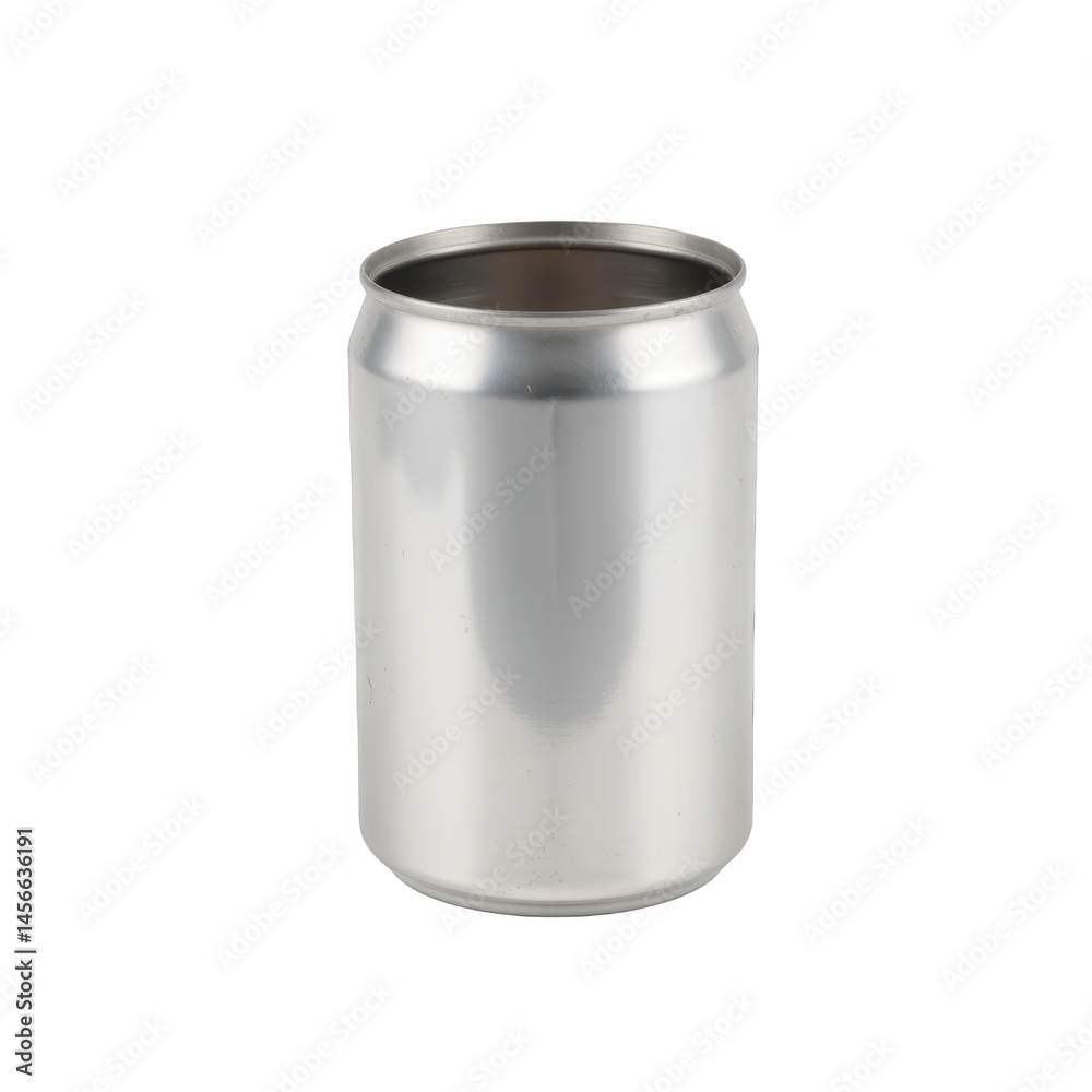 Shiny aluminum beverage can, sleek metallic design, popular for drinks, versatile for branding and advertising purposes, copy-space available. Isolated on white background or PNG Shiny aluminum beverage can, sleek metallic design, popular for drinks, versatile for branding and advertising purposes, copy-space available. Isolated on white background or PNG