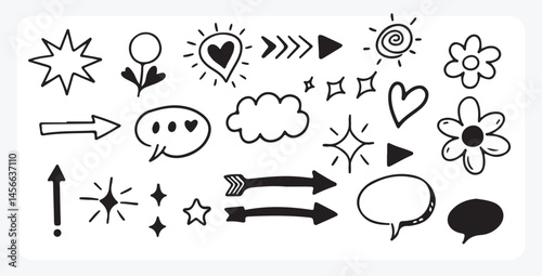 Outline Vector of Hand-Drawn Design Elements and Doodle, doodle, hand drawn, design, elements, vector, icon, outline, black, sketch, art, decor, drawing, swirl, flourish