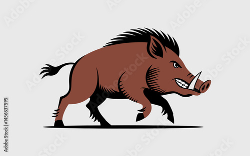 Angry Brown Wild Boar Vector Illustration Artwork Design