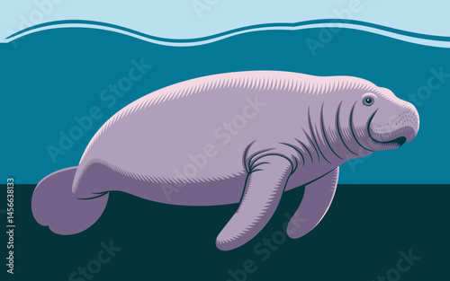 Pixel Art Manatee Swimming Underwater Sea Cow Illustration