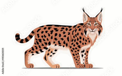 Detailed Vector Illustration of a Standing Lynx on White Background