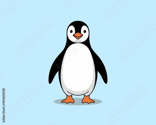 Adorable Penguin Standing Cartoon Illustration on Light Blue