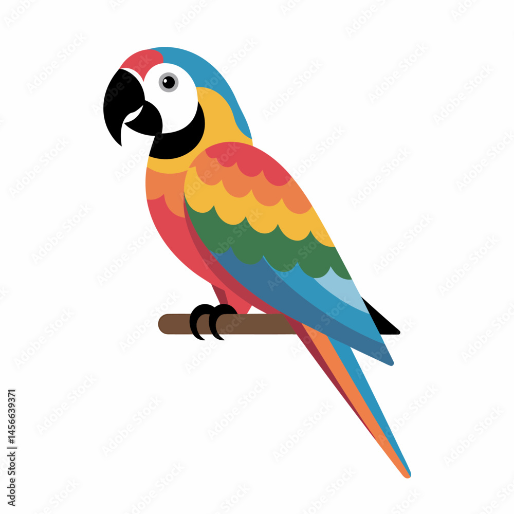 Fototapeta premium Colorful Vector Macaw Illustration on a Branch Isolated
