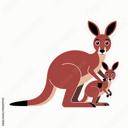 Kangaroo and Joey Cute Cartoon Illustration Stock Image
