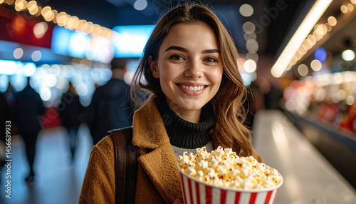 Obraz na płótnie Frau mit Popcorn w salonie