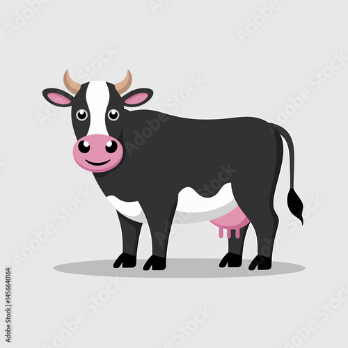 Cartoon Cow Illustration Black and White Farm Animal Isolated